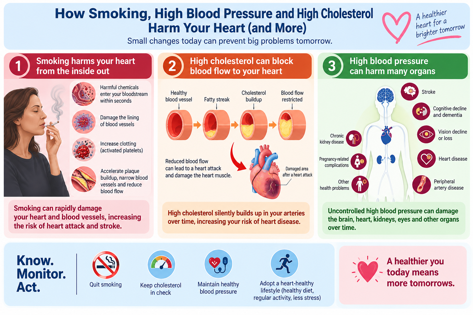 Fig. 3: How Smoking, High Cholesterol and High Blood Pressure Affect Cardiovascular Health